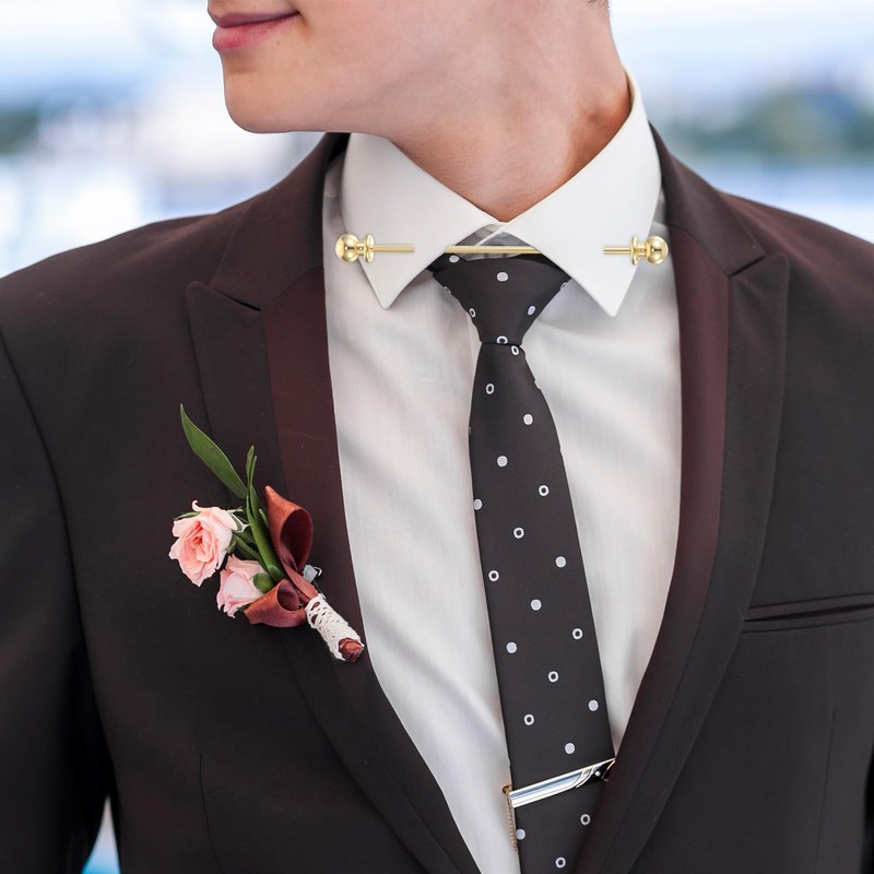 TIESOME 3 Pcs Collar Pin, Brass Ball Collar Bars for