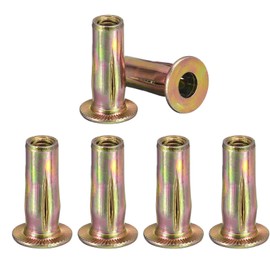 Awclub 5/16-18 Multi-Grip Rivet Nuts, 6pcs Pre-Bulbed Shank Flat Head Threaded Insert Nut Gold Zinc Plated Finish Carbon Steel Plus Nuts Construction Fasteners for Industrial