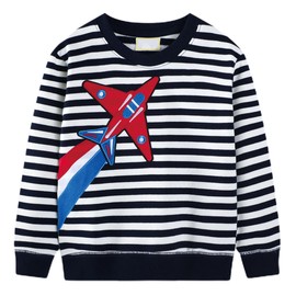 Boys' Pullover Sweatshirt Kids Casual Long Sleeve Tops Animal Aeroplane Winter Warm Striped Tops Age 2-7 Years, stripe airplane, 110