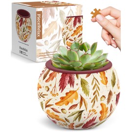 PieceRelax PieceRelax 3D Puzzle Planter - Dancing Leaves in Fall - Small Round Plant Pots with Drainage, Home Decor Flower Pots for Indoor Cactus, Succulents Pots [K1108]
