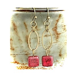 Bronze and Speckled Red and Gray Czech Bead Earrings. Jewelry Earrings for Women #3298FE739