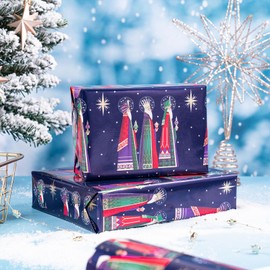 RUSPEPA Christmas Wrapping Paper, Jumbo Roll Paper with Metallic Foil Shine - Pious Pilgrims Design for Holiday Gift Wrap - 24 Inches x 100 Feet