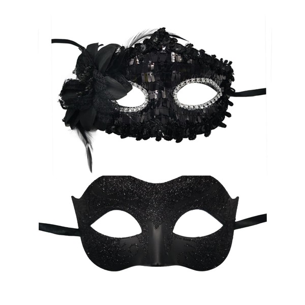 VIGUEUR Couple Masquerade Masks - 2PCS Black Masquerade Masks with