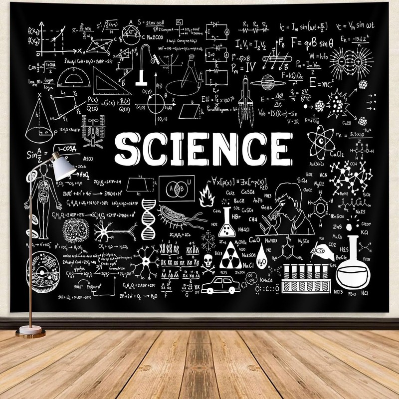 Science Tapestry Geometry Classroom Decor Poster, Black White Education Formulas