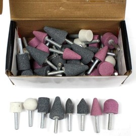 50 pc Mounted Stone Point Assortment 1/4" Shank Grinding Wheel Polish Deburr Set
