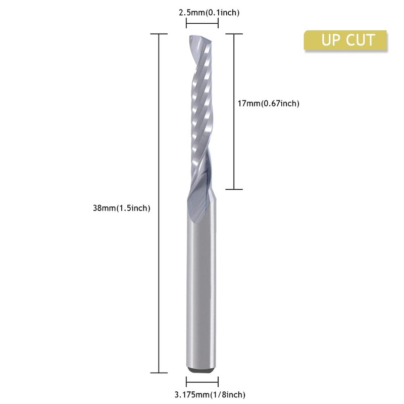 1/8 inch Shank,Single Flute (O Flute) Up Cut Spiral Router