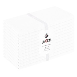 UniQloth Set of 12 Cloth Dinner Napkins 100% Cotton - Soft Durable Washable Reusable - Ideal for Farmhouse Parties Weddings Holidays Hotel Restaurant Daily Use Table Dinner Napkins 17x17 White