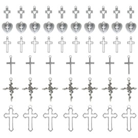 yueton 60PCS Alloy Love Heart Cross Charms Pendents Lucky Pendants Prayer Pendants for Keychains, Earrings, Bracelets, Necklaces, Jewelry Making and DIY Crafts - 6 Styles