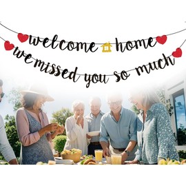 Emezddo Welcome Home Garland Set, Welcome Back Home Decoration, We Missed You So Much Banner, for Family Party Housewarming Decoration (Black)