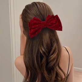 TseanYi Large Hair Bow Velvet Hair Clip Red Satin Bow Hair Barrette CZ Bowknot Velvet Hairclip Headwear Bow Ties Hair Clips Winter Ribbon Bow Headpieces