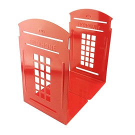1 Pair Nostalgic London Telephone Booth Bookends British Style Metal Bookends for Shelves Library Bookends Book End Gifts (Red)