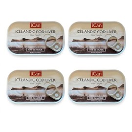 Ican Hígado de bacalao salvaje enlatado de Islandia, paquete de 4