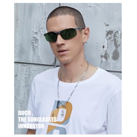 DUCO Men's Sports Glasses Polarised Sunglasses Driver's Glasses Ultralight Al-Mg Metal Frame UV400 Protection Men's Sunglasses 8177S, gunmetal frame dark green lens