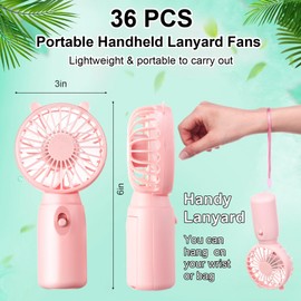 36 Pcs Mini Portable Fans Bulk Handheld Battery Operated Fan with Lanyard for Makeup Eyelash, Cooling Lightweight Pocket Personal Fans for Indoor Outdoor Travel Use (Pink Blue White Green)