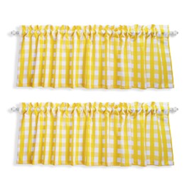 Aiking 2 Panels of 56" x 14" Picnic Plaid Rod Pocket Window Curtain Valances, Polyester, Yellow and White