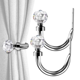 HIKMLK Crystal Curtain Holdbacks 2pcs, Metal Curtain Tieback Pull Back for Wall, Heavy Duty Side Holders Tie Backs for Drapes Drapery Window Home Decoration
