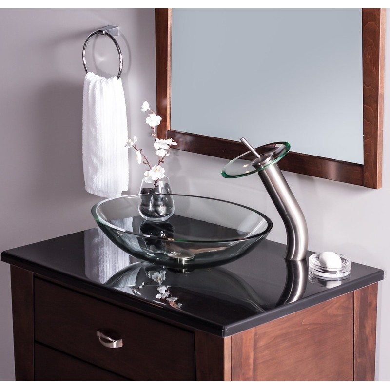 Novatto TIG-8012C Ovale Glass Vessel Bathroom Sink, Clear