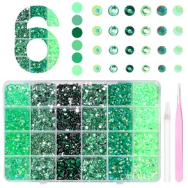 18000 Pcs 3D Green Jelly Rhinestones for Crafting, Flatback Jelly Resin Bedazzled Rhinestones for Nails Art, 3-6 mm Gems for Crafts Nails Eyes Makeup DIY Crafts Supplies