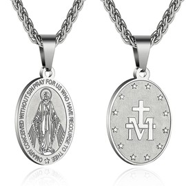 ZAULER Stainless Steel Saint Virgin Mary Medal Necklace for Men Women 24 In Religious gifts