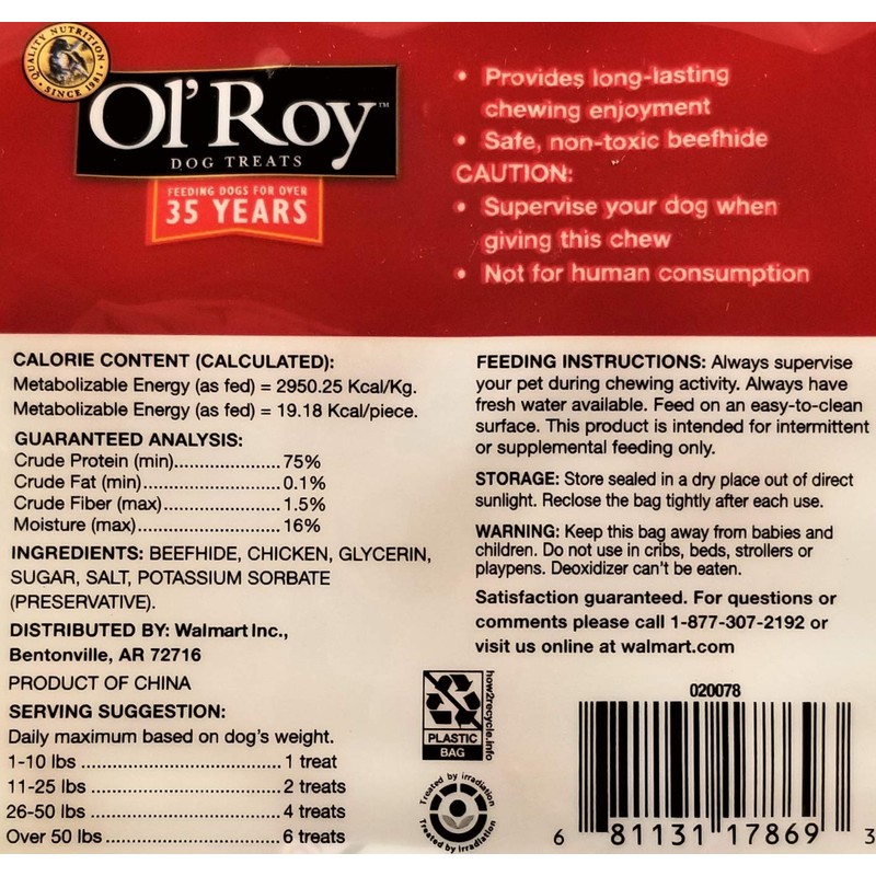 Rawhide with Chicken Twists All Natural OlRoy Dog Treats (100