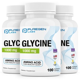 Puregen Labs Glycine 1000mg [High Potency] Total 300 Vegetarian Capsules, Promotes Healthy Sleep | No Harmful Additives | Non-GMO, NO Gluten and Dairy | Made in USA