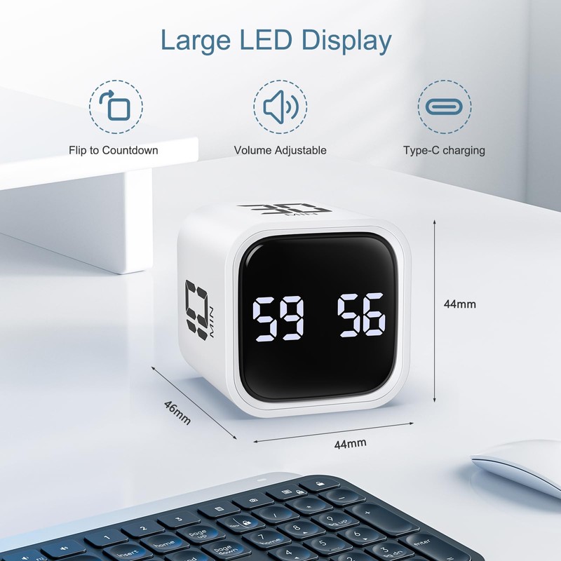 Ankilo Cube Pomodoro Timer, Digital Productivity Timer, 5/10/30/60 Minutes Rotating