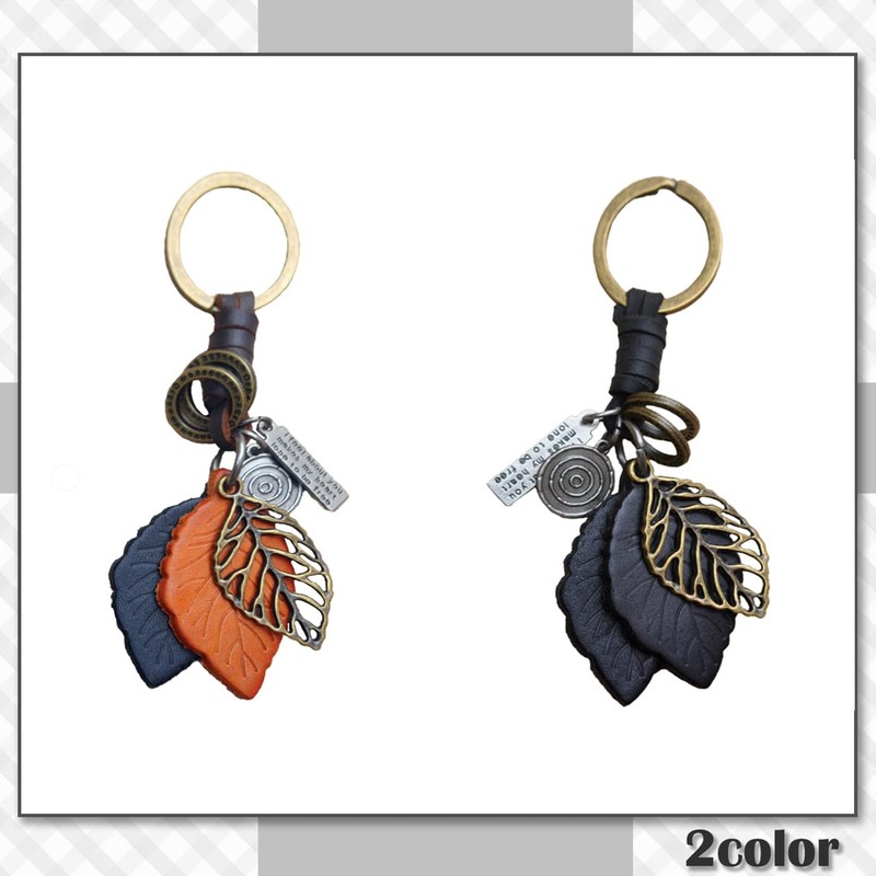 [クロム クレイン] キーホルダー レザー 葉モチーフ おしゃれ デザイン キーリング ナチュラル メンズ