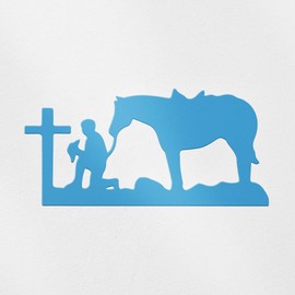 Transparent Decal Stickers Of Cowboy Praying At The Christian Cross Silhouette D (Azure Blue) Premium Waterproof Vinyl Decal Stickers For Laptop Phone Accessory Helmet Car Windo USCSKUS520955BE090622