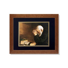 Art Prints Inc Daily Bread Man Praying at Table Grace Religious B/G Matted Picture Honey Framed
