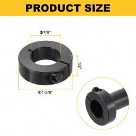 sourcing map 8pcs Single Split Shaft Collar 7/8" Bore One-Piece Clamping Collar, 1-5/8" OD, 1/2" Thickness, Black Oxide Steel Set Screw Lock Collar Clamp