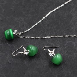 Uloveido Green Crystal Stone White Gold Plated Dangle Apple Earrings Studs for Women Sensitive Ears YL007-E