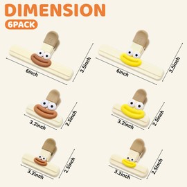 Lxuraduy 6 Pack Chip Clips, 6 Styles of Cute Chip Clips, Food Clips, Wide Foods Snacks Bag Paper Clips, Cute Tight Seal Grips