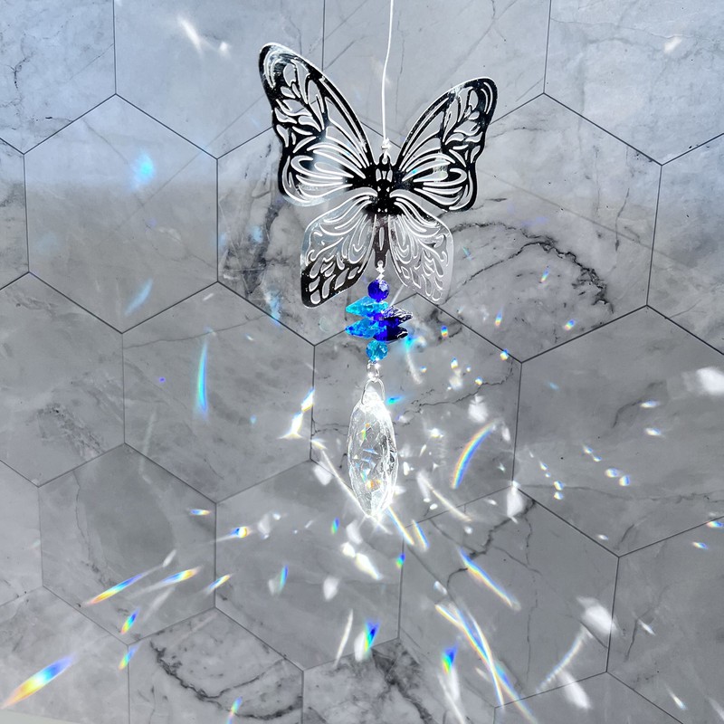 H&D Handmade Butterfly Crystal Prism Rainbow Maker Hanging Suncatcher
