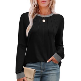 XIEERDUO Womens Long Sleeve Tops Crewneck Trendy Sweaters 2025 Tunic Tops Loose Fit Dressy Date Outfits Teacher Black S