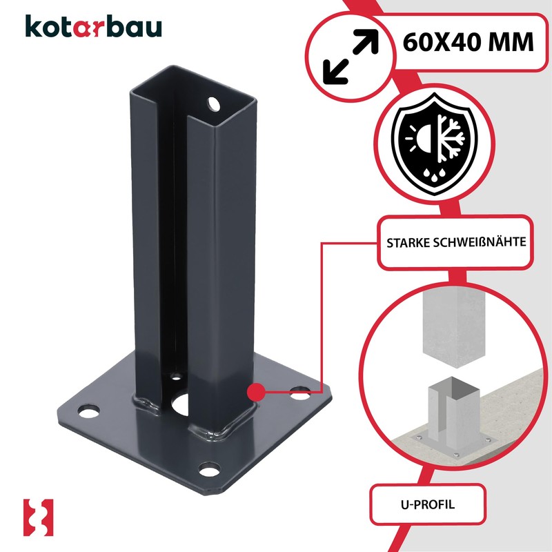 Kotarbau® Post Anchor 60 x 40 mm Post Shoe Fence