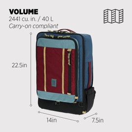 Topo Designs Global Travel Bag 30-40 Liter - Carry-on Compliant Versatile Pack, 3 Carry Options, External Laptop Sleeve (Eco-Friendly, 40L, Denim)