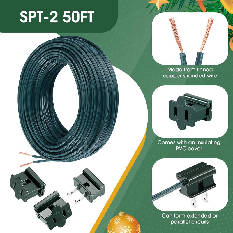 Chapou SPT-2 50 ft 18/2 Electrical Wire with 6 Plugs,