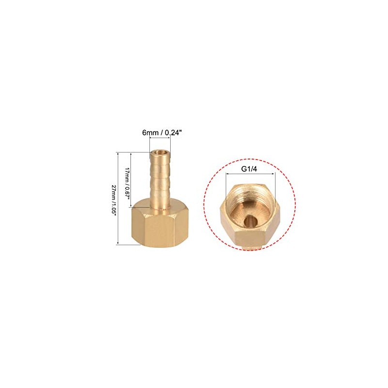 sourcing map Brass Hose Barb Fitting Connector, 6mm Barb G1/4