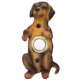 Waterwood Hand Painted Brown Begging Dachshund Doorbell - Wired & Illuminated Push Button Cast in Durable Polyresin