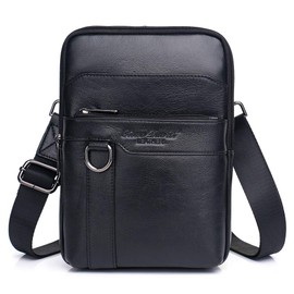 Hebetag Leather Shoulder Pack Messenger Bag for Men Women Travel Business Casual Crossbody Pouch Briefcase Wallet Satchel Sling Chest Bags Black