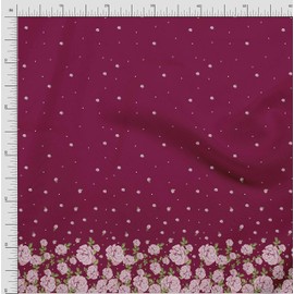 Soimoi Red Cotton Canvas Fabric Leaves & Rose Panel Decor Fabric Printed BTY 42 Inch Wide