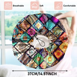 Cabreche Luxury Shower Cap Satin Silk Lined Adjustable Elastic Reusable Waterproof Shower Bath Cap Cute for Women Girls-Mandela