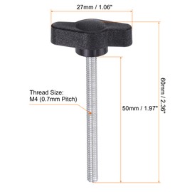 QUARKZMAN Pack of 20 Thumb Screws with T Wing Knobs, M4 x 50 mm, Plastic T-Head Threaded Bolts, Clamping Screw, Wing Screw, Grab Handles, 27 mm Clamping Button, Thumb Screws for Machine, Black