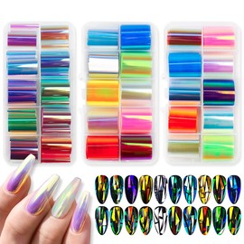 Glass Nail Foil Stickers, 30 Rolls Glass Fragments Nail Art Foils Stickers Paper, Aurora Laser Design Nail Wraps Decals DIY&Salon Manicure Accessories