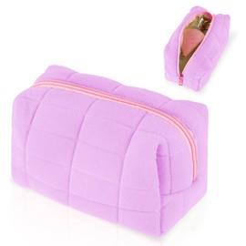 Sibba Makeup Case Cosmetic Organizer Travel Toiletry Bags Skin Care Pouch Small Fluffy Purse Collection Traveling Makup (Purple)
