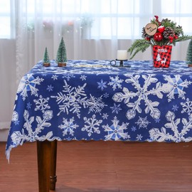 Christmas Tablecloth 60 x 104 Inch Rectangular, Christmas Decorations for Home Snowflake Decorations Blue Christmas Table Cloth Seasonal Winter Holiday Scallop Edge Table Cover Party Table Decorations
