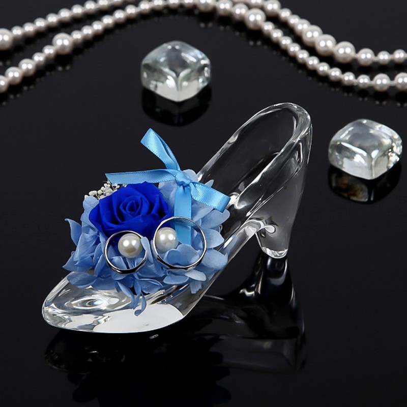 Teat Sight Preserved Flowers Glass High Heel Glass Shoes (Rose,