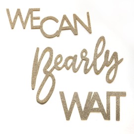 We Can Bearly Wait Sign for Baby Shower Backdrop - Felt Letter Teddy Bear Themed Baby Party Banner Boy Girl Baby Shower Gender Reveal 1st Birthday Wall Decor - Glitter Champagne