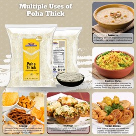 Rani Poha (Powa) Thick Medium-Cut (Flattened Rice) 64oz (4lbs) 1.81kg ~ All Natural, Salt-Free | Vegan | Kosher | No Colors | Gluten Friendly | Indian Origin