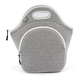 Insulated Large Neoprene Lunch Bag For Women, Men & Kids | Extra Pocket | 5 mm Insulation | 13.5” Big | Washable | Soft Designer Cotton | Best YKK Zipper In The World | LightGrey Lunch Box